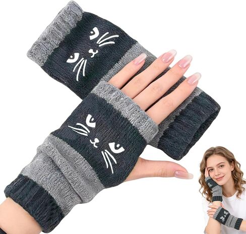 Cat Embroidery Splicing Knitted Gloves Warm Gloves Fashion Thick Warm Winter Gloves Winter Item Selection in Saudi Arabia