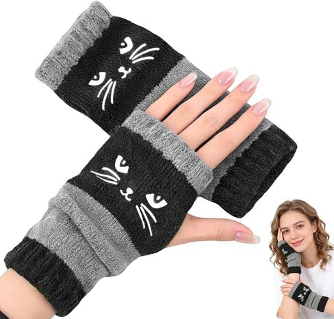 Cat Embroidery Splicing Knitted Gloves Warm Gloves Fashion Thick Warm Winter Gloves Winter Item Selection in Saudi Arabia