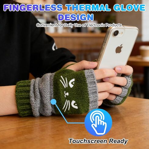 Cat Embroidery Splicing Knitted Gloves Warm Gloves Fashion Thick Warm Winter Gloves Winter Item Selection in Saudi Arabia