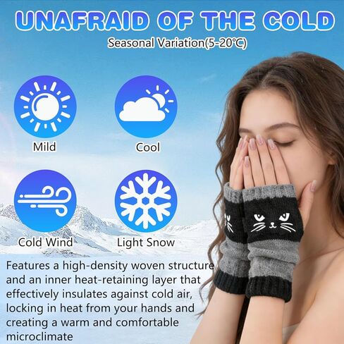 Cat Embroidery Splicing Knitted Gloves Warm Gloves Fashion Thick Warm Winter Gloves Winter Item Selection in Saudi Arabia