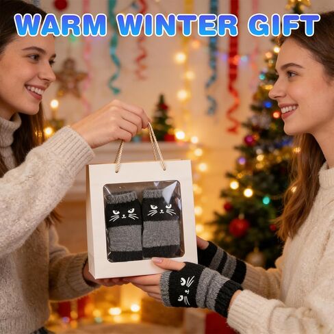 Cat Embroidery Splicing Knitted Gloves Warm Gloves Fashion Thick Warm Winter Gloves Winter Item Selection in Saudi Arabia