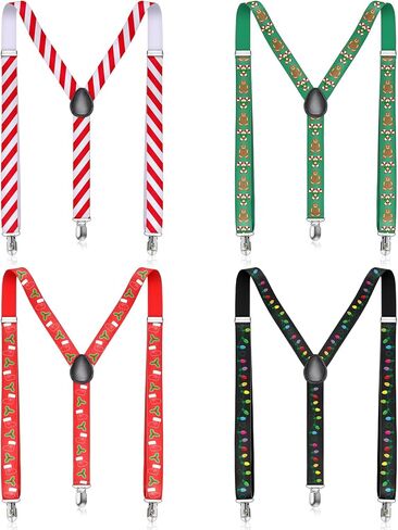 Mepase 4 Pcs Mens Christmas Suspenders Adjustable Candy Cane Santa with Metal Clips Suspenders for Xmas Party Supplies in Saudi Arabia