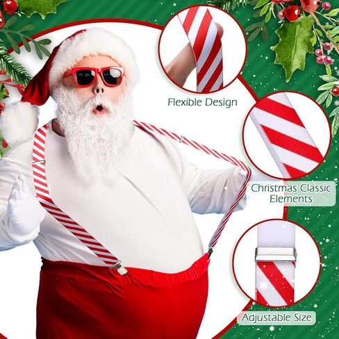 Mepase 4 Pcs Mens Christmas Suspenders Adjustable Candy Cane Santa with Metal Clips Suspenders for Xmas Party Supplies in Saudi Arabia