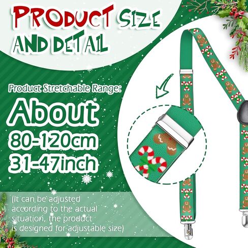 Mepase 4 Pcs Mens Christmas Suspenders Adjustable Candy Cane Santa with Metal Clips Suspenders for Xmas Party Supplies in Saudi Arabia