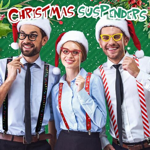 Mepase 4 Pcs Mens Christmas Suspenders Adjustable Candy Cane Santa with Metal Clips Suspenders for Xmas Party Supplies in Saudi Arabia