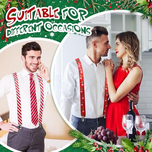 Mepase 4 Pcs Mens Christmas Suspenders Adjustable Candy Cane Santa with Metal Clips Suspenders for Xmas Party Supplies in Saudi Arabia