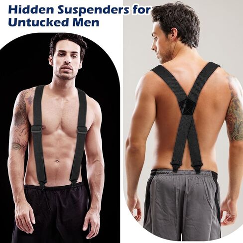 4 Pcs X Back Hidden Suspenders for Men, Heavy Duty Under Clothing Suspenders with Clips for Men Women Airport Friendly in Saudi Arabia