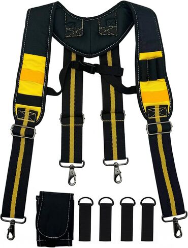 Tool Belt Suspender for Men 4 Point Padded with Attachment Loops, WristBand Pouch Pocket for Construction Worker in Saudi Arabia
