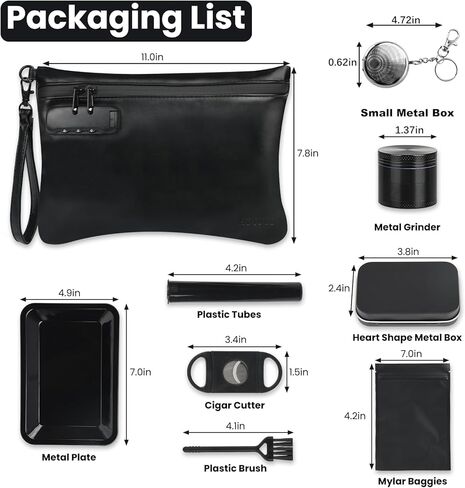 PU Leather Storage Bag with 8 PCS Accessories, 10'' X 7.8'' Medium Travel Organizers Pouch with Combination Lock, Waterproof Organizers Case, Great Gifts Ideal (Black) in Saudi Arabia