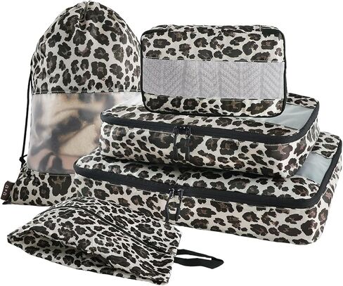 U+U 5 Set Packing Cubes for Travel Essentials Ultralight Luggage Packing Organizers with Laundry Bag and Shoe Bag for Vacation, Business Trip and Camping (Polka Dot) in Saudi Arabia