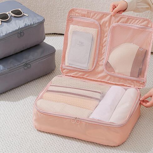 Packing Cubes for Suitcases, Lightweight Travel Luggage Packing Organizers, Compression Storage Shoe Bag, Clothing Underwear Bag, Travel Cubes Set for Man & Women (Pink) in Saudi Arabia