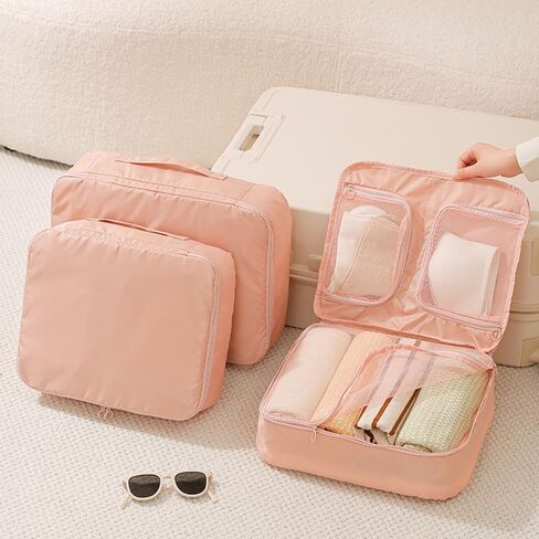 Packing Cubes for Suitcases, Lightweight Travel Luggage Packing Organizers, Compression Storage Shoe Bag, Clothing Underwear Bag, Travel Cubes Set for Man & Women (Pink) in Saudi Arabia