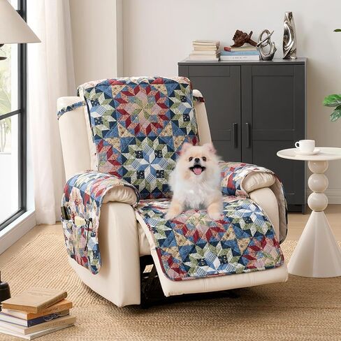 Patchwork Recliner Chair Covers, Quilted Medium Lazy Boy Chair Covers, Recliner Cover Pet Friendly for Sofa Couches, Washable Armchair Covers (Recliner 26", Patchwork Red) in Saudi Arabia