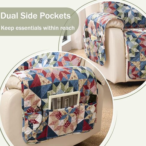Patchwork Recliner Chair Covers, Quilted Medium Lazy Boy Chair Covers, Recliner Cover Pet Friendly for Sofa Couches, Washable Armchair Covers (Recliner 26", Patchwork Red) in Saudi Arabia