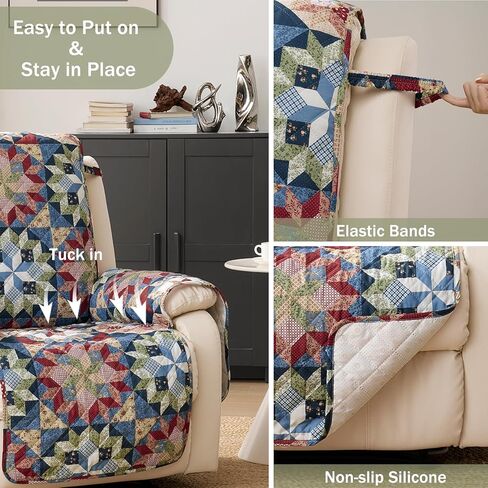 Patchwork Recliner Chair Covers, Quilted Medium Lazy Boy Chair Covers, Recliner Cover Pet Friendly for Sofa Couches, Washable Armchair Covers (Recliner 26", Patchwork Red) in Saudi Arabia