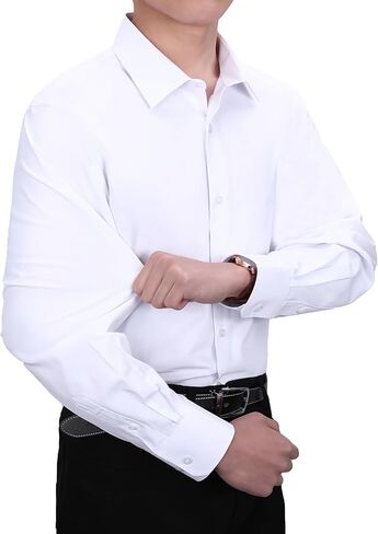 Men's Dress Shirt White 4-Way Stretch Convertible Tuxedo and Regular Bowtie, Cufflinks and Stud Included in Saudi Arabia
