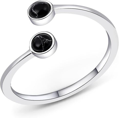 Silver Open Ring Adjustable Statement Ring with Turquoise Obsidian Jewelry for Women Beautiful Double Gemstone Ring for Gift in Kuwait