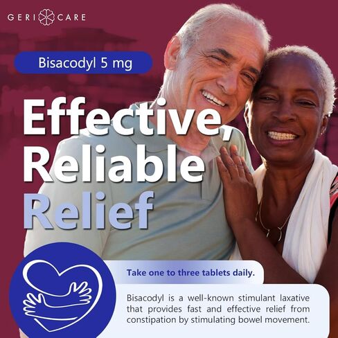 GeriCare Bisacodyl 5 mg Laxative Coated Tablet | Generic for Dulcolax | Stimulant Laxative | Gentle Overnight Constipation Relief 100 Count (Pack of 1) in Saudi Arabia