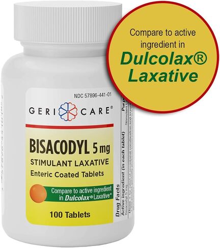 GeriCare Bisacodyl 5 mg Laxative Coated Tablet | Generic for Dulcolax | Stimulant Laxative | Gentle Overnight Constipation Relief 100 Count (Pack of 1) in Saudi Arabia