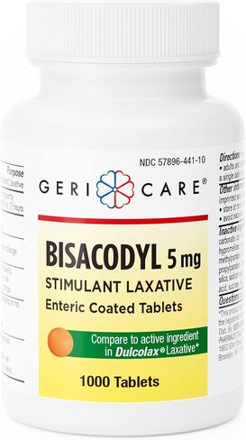 GeriCare Bisacodyl 5 mg Laxative Coated Tablet | Generic for Dulcolax | Stimulant Laxative | Gentle Overnight Constipation Relief 100 Count (Pack of 1) in Saudi Arabia
