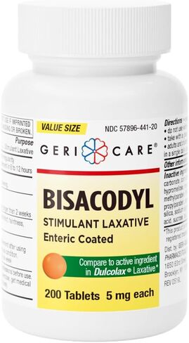 GeriCare Bisacodyl 5 mg Laxative Coated Tablet | Generic for Dulcolax | Stimulant Laxative | Gentle Overnight Constipation Relief 100 Count (Pack of 1) in Saudi Arabia