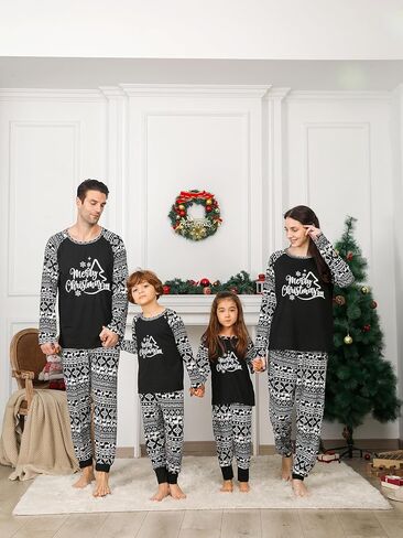 Christmas Pajamas Set for Family, Funny Matching Christmas Elements Printed Pjs Sets Xmas Pajama for Adults in Saudi Arabia