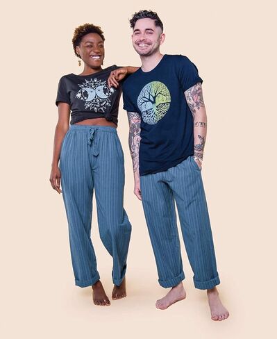 Soul Flower Striped Hippie Pants - Casual Unisex Cotton Lounge Bottoms with Pockets for Men and Women in Saudi Arabia