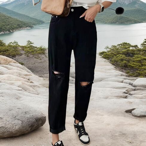 Slimming Summer Pant High Waisted Stretch Skinny Flare Pants with Ripped Denim Design for Women in Saudi Arabia