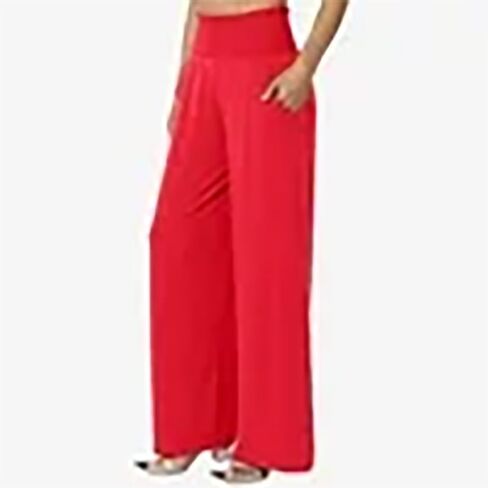 Womens Long Pants High Waist Wide Leg Stretchy Loose Fit Casual Trousers with Pocket in Saudi Arabia