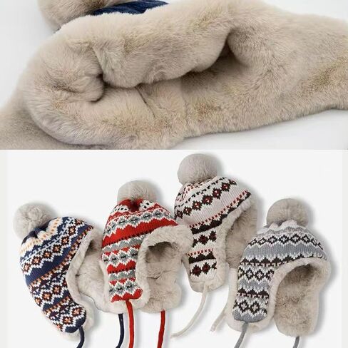 Women Winter Thick Thermal Earflap Trapper Cap Snowflake Cold Weather Knit Hat w/Pom Fleece Lined in Saudi Arabia