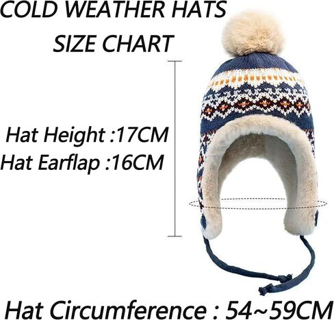 Women Winter Thick Thermal Earflap Trapper Cap Snowflake Cold Weather Knit Hat w/Pom Fleece Lined in Saudi Arabia