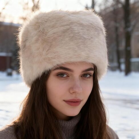 Russian Hat Winter Faux Fur Hats Cossack Hat Warm Russian Style Cap for Women in Saudi Arabia
