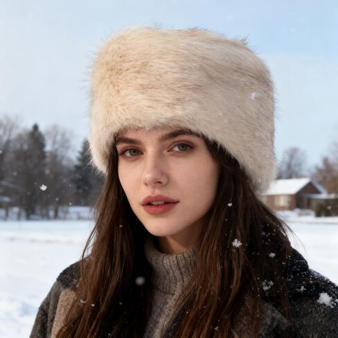 Russian Hat Winter Faux Fur Hats Cossack Hat Warm Russian Style Cap for Women in Saudi Arabia