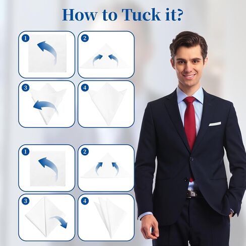 White Cotton Pocket Squares for Men - Premium Breathable Handkerchiefs, Mens Ladies Handkerchief with Pocket Square Holder, White Silk Pocket Squares for Suit Jacket Shirt Wedding Party in Saudi Arabia