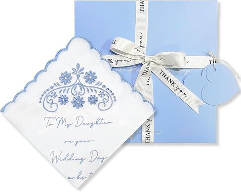 LADY&HOME Something Blue Embroidered Wedding Handkerchief, Mom, Dad, Daughter, New Mom, New Dad in Saudi Arabia
