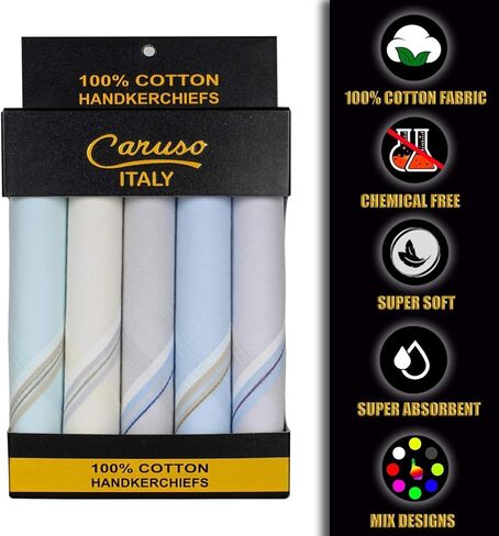 Caruso Italy Men's Premium 100% Pure Cotton Handkerchief Colored Border - (44 x 44 cm) in Saudi Arabia