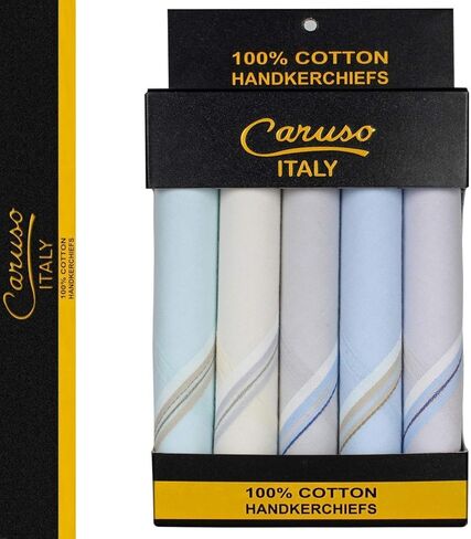 Caruso Italy Men's Premium 100% Pure Cotton Handkerchief Colored Border - (44 x 44 cm) in Saudi Arabia