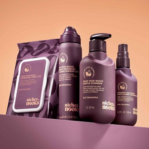 Niches & Nooks تنظف مناديل Nooks الأنثوية - كليمنتين ناعمة - مناديل حميمة متوازنة لدرجة الحموضة للنساء، تحكم في الرائحة، لطيفة للبشرة الحساسة - 45 قطعة in Kuwait