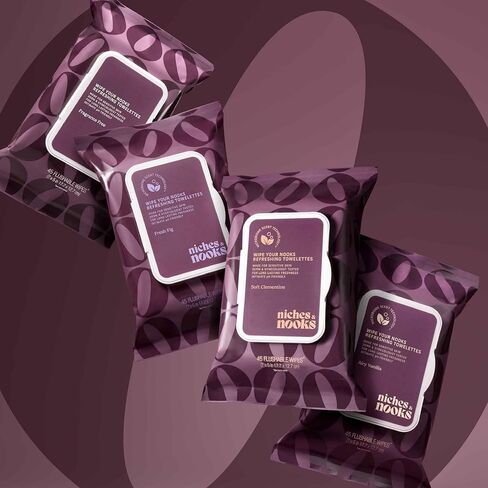 Niches & Nooks تنظف مناديل Nooks الأنثوية - كليمنتين ناعمة - مناديل حميمة متوازنة لدرجة الحموضة للنساء، تحكم في الرائحة، لطيفة للبشرة الحساسة - 45 قطعة in Kuwait