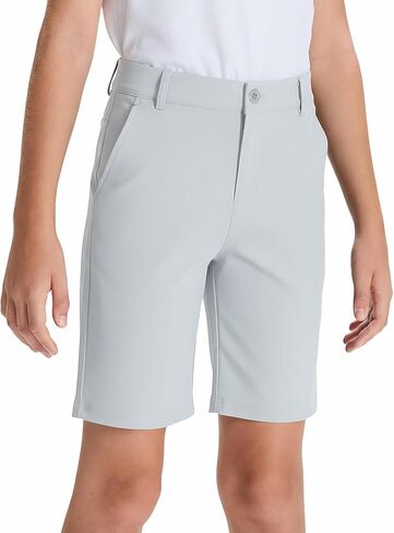 DEVOROPA Youth Boys Golf Dress Shorts Flat Front Adjustable Waist Kids Uniform Khaki Chino Causal Athletic Shorts Pockets in Saudi Arabia