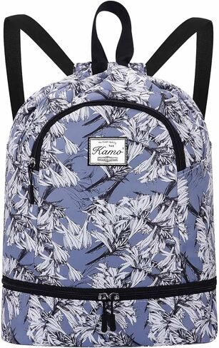 KAMO Drawstring Backpack Bag - Sport Swimming Yoga Backpack with Shoe Compartment, Two Water Bottle Holder for Men Women Large String Backpack Athletic Sackpack for Travel in Kuwait