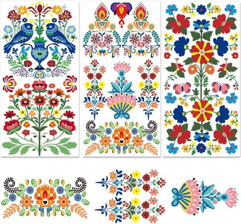 3 Sheet Boho Vintage Rub on Transfers for Furniture Crafts Retro Colorful Flower Rainbow Butterfly Deer Stickers for Wood Fabric Furniture Decals for Home Office Garden 11.8 Inch* 5.9 Inch in Saudi Arabia