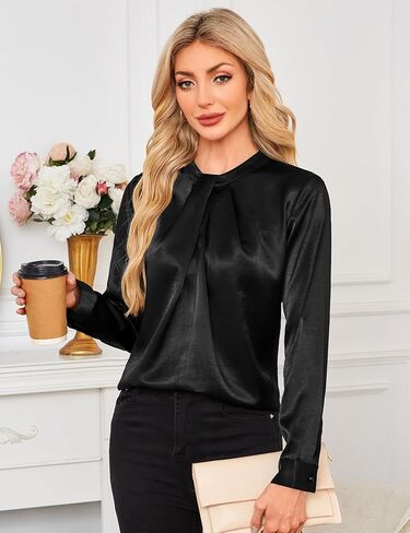 Long Sleeve Tops for Women Mock Neck Work Silk Shirts Twist Front Dressy Business Casual Blouse in Saudi Arabia