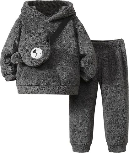 Boys Girls 2 Pps Fleece Sweatsuit Pants Long Sleeve Hoodie Sweatshirt and Sweatpant Kids Clothes Toddler Bear Outfits 2-7 Yrs in Saudi Arabia
