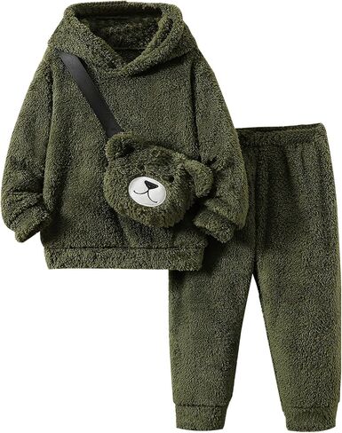 Boys Girls 2 Pps Fleece Sweatsuit Pants Long Sleeve Hoodie Sweatshirt and Sweatpant Kids Clothes Toddler Bear Outfits 2-7 Yrs in Saudi Arabia
