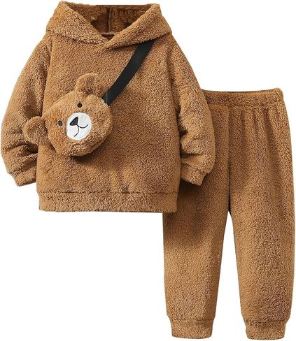 Boys Girls 2 Pps Fleece Sweatsuit Pants Long Sleeve Hoodie Sweatshirt and Sweatpant Kids Clothes Toddler Bear Outfits 2-7 Yrs in Saudi Arabia