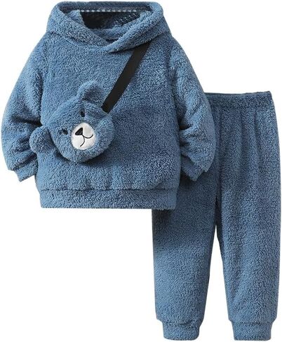 Boys Girls 2 Pps Fleece Sweatsuit Pants Long Sleeve Hoodie Sweatshirt and Sweatpant Kids Clothes Toddler Bear Outfits 2-7 Yrs in Saudi Arabia