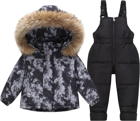 Boys 2-Piece Snowsuit Toddler Kids Down Jacket Ski Jacket & Snow Bib Pants Ski Suit Set Winter Wear in Saudi Arabia