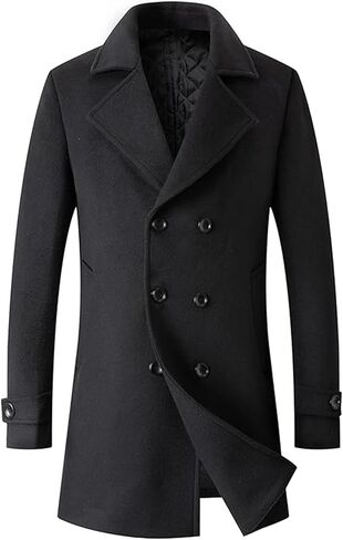 SEMATOMALA Men's Classic Notched Collar Double Breasted Formal Business Work Wool Blend Pea Coat in Saudi Arabia