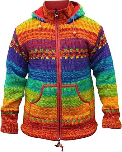 Shopoholic Fashion Men Tie Dye Rainbow Striped High Neck Woollen Winter Jacket in Saudi Arabia